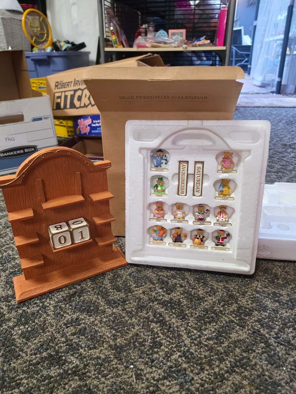 Avon Bear Perpetual Calendar Set With Figurines
